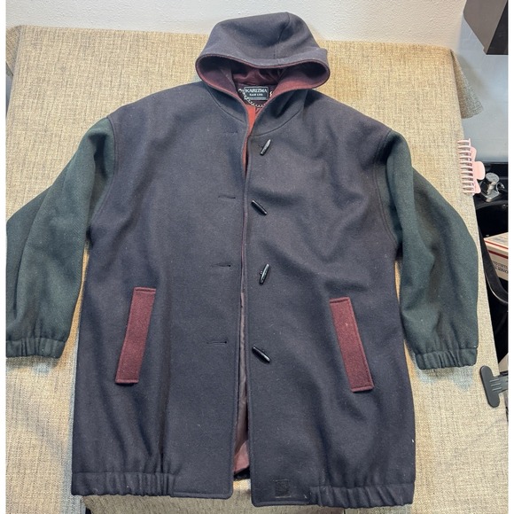 Karizma East Hooded Wool Nylon Jacket Colorblock Navy Blue Coat C 26 In L 32 In - Picture 1 of 16